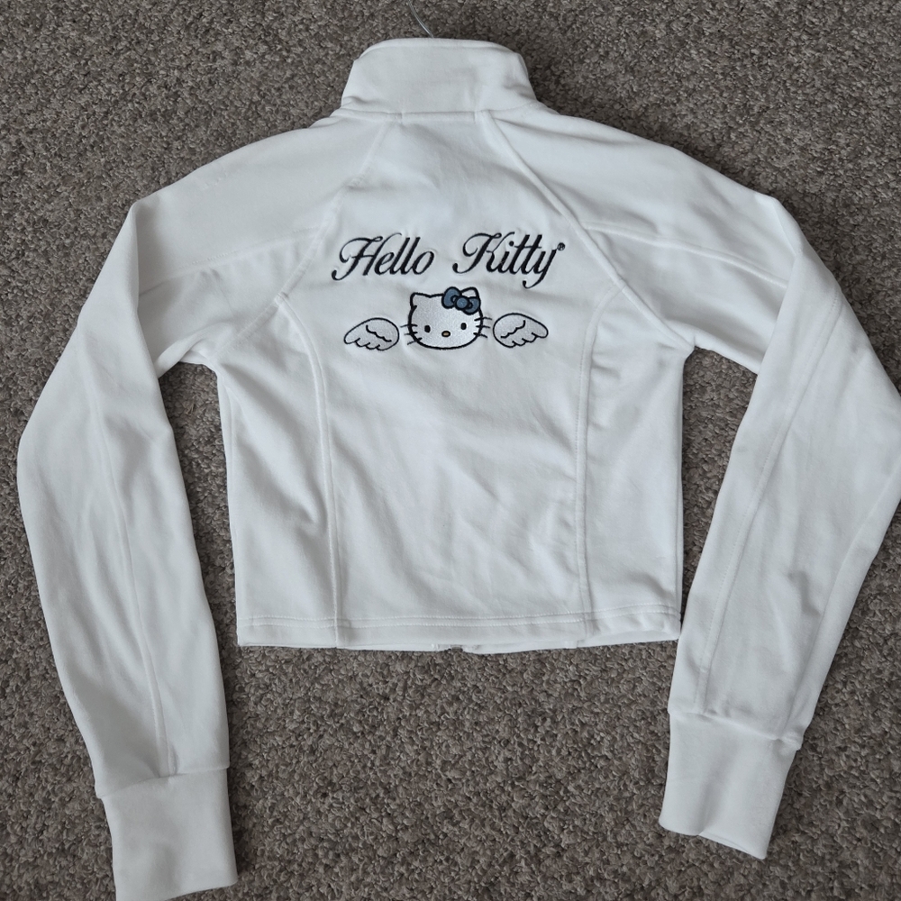 Forever 21 x Hello Kitty Angel Velour Zip-Up Track Jacket Cropped Small kidcore